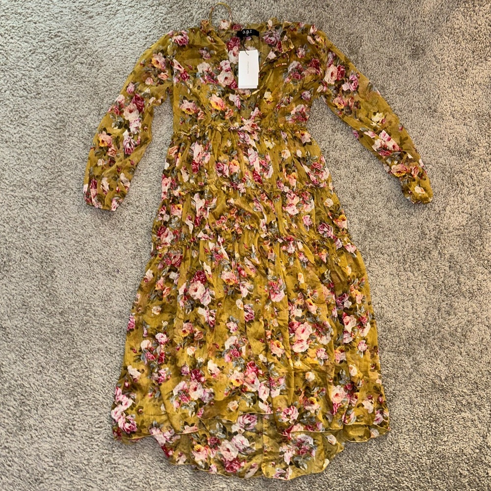 NWT Anthropologie OPT One Pretty Time Felicity Floral Tie-Neck Midi Dress